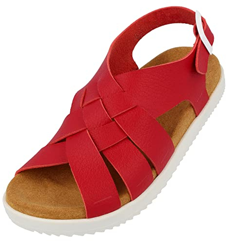 HAFLINGER Elba Summer Slide vegane Pantolette Sandale mit Riemen rot (1728), Gr. 37