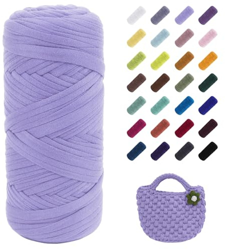 Uiopa T-Shirt Yarn, 200g/196ft Elastic Fabric Cloth Knitting T Shirt Yarn, Taro Purple Thick Crochet Fabric Ribbon for Crocheting Bags/Baskets/Rugs, Home Decor, DIY Crafts