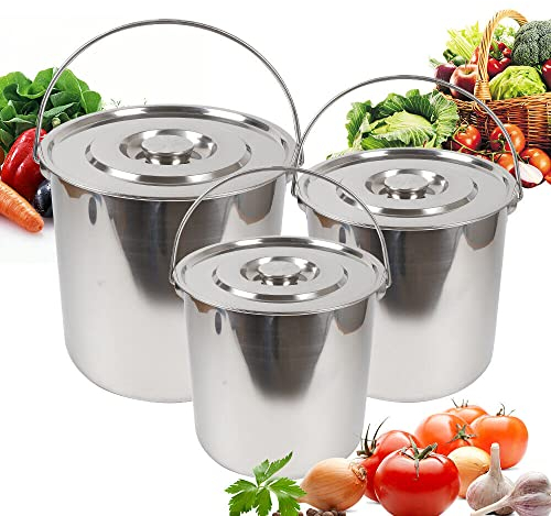 6L/12L/20L Edelstahleimer,Lebensmitteleimer Kücheneimer Futtereimer Milcheimer Eimer Garteneimer Baueimer mit Tragegriff + Deckel für Gastronomie (6L)