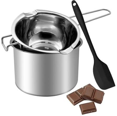 Zalaxt Double Boiler Pot Set, Stainless Steel Melting Pot with Silicone Spatula for Melting Chocolate, Butter, Cheese 600ml+ 1600 ml