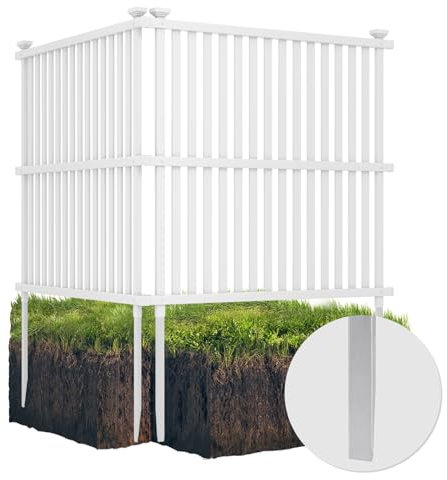 COSTWAY 2 Panels Outdoor Privacy Screen, 113 x 114cm Decorative Fence Trash Can Enclosure with 4 Ground Stakes, No Dig PVC Freestanding Garden Fence Panels for Yard Patio Lawn