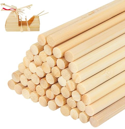 50Pcs Natural Round Wood Dowel Rods, 30cm x 6mm Unfinished Wooden Sticks, Round Woodcraft Sticks, Building Model Wood Craft Sticks, Bamboo Stick Rod Arts Props for DIY Projects Decorations (Style1)
