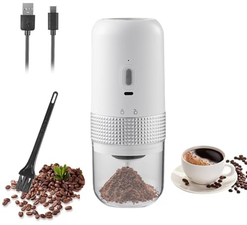 Nicoone Elektrische Kaffeemühle, tragbare kabellose Kaffeemühle mit Keramikmahlwerk für Espresso, Pour Over und French Press (White)