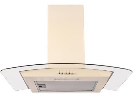 SIA CGH60CR 60cm Cream Curved Glass Chimney Cooker Hood Kitchen Extractor Fan