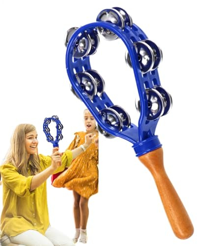 Qkbuza Tambourine for Adults,Wooden Handle Safe Handheld Tambourine | Percussion Instrument Waterproof Design Musical Tambourine