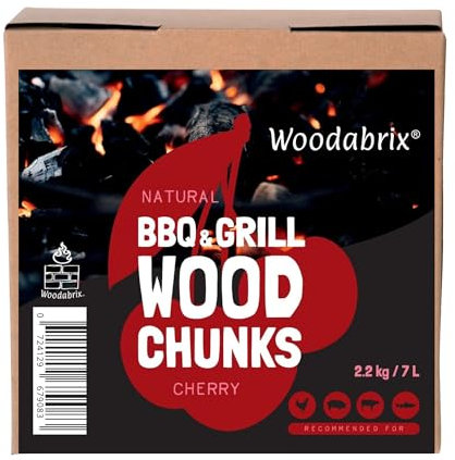 Woodabrix Wood Chunks for BBQ, 2.2Kg/7L, Chunks for Smoking Food, Cherry
