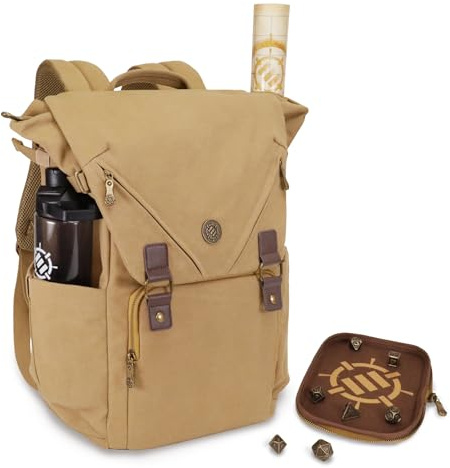 ENHANCE Mochila Venture Canvas DnD - Bolsa de Dados RPG para Dungeons and Dragons con Bandeja de Dados Extraíble - Bolsa de Viaje DnD con Capacidad para 4-6 libros en Posición Vertical