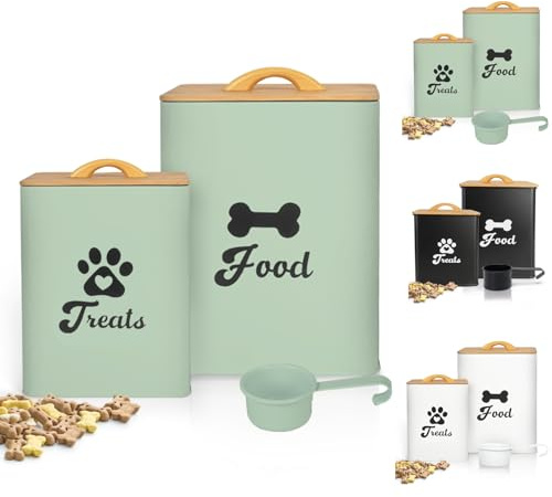 Hundgodisbehållare 2 st, hundmatförvaringsbehållare med lock, lufttäta, hundgodisburkar för köksbänk – 7 + 1,4 kg, liten hundkaka för förvaring, saga-grön