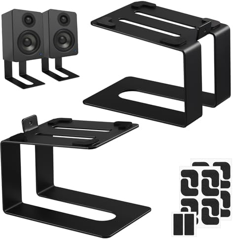 Coolty Desk Speaker Stands, 1 Pair, Universal Metal Speaker Stands with Shock-Absorbing Pads, Special Tilting Design, Load Capacity 15 kg Pro Speaker Stand (Black)
