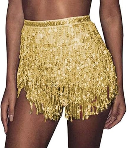 Jupe Paillette Femme Scintillante, Mini Jupe à Paillettes pour Femme avec Franges, Jupe de Danse du Ventre à Paillettes Jupes de Franges Rave Costume de Festival pour Carnaval Halloween Musique Fête