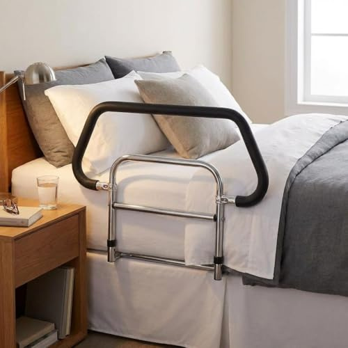 Aptliton Extra Wide Bed Rail for Elderly 75cm, Bed Safety Guard with Non-Slip Foam Handle, Heavy Duty Bedside Assist Bar Fall Prevention for King Queen Double Beds (Chrome)