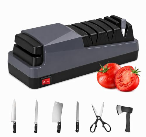 Aiguiseur de Couteaux Électrique 48W 3 Niveaux 4000rpm 72 dB | Meulage Grossier, Fin et Polissage, Fente pour Ciseaux, Baguette Céramique Amovible