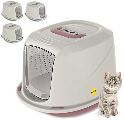 CAT CENTRE Pink Hooded Cat Litter Tray, Extra Deep, Kittens & Small Cats