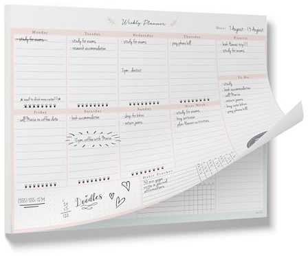 Peachly Desktop Weekly Planner Notepad | 60 Undated Tear-Off Pages | Schedule Daily To-Do Lists | Increase Your Productivity In Less Than 5 Minutes A Week | Achieve Your Goals | Peach and Mint Fern