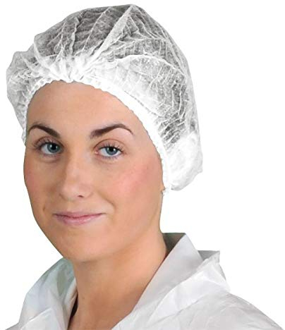 Omnitex 100x Premium White Mob Caps - Non Woven Hygiene Hair Nets Covers, Disposable Clip Caps with Double Elastic (1x Pack of 100)