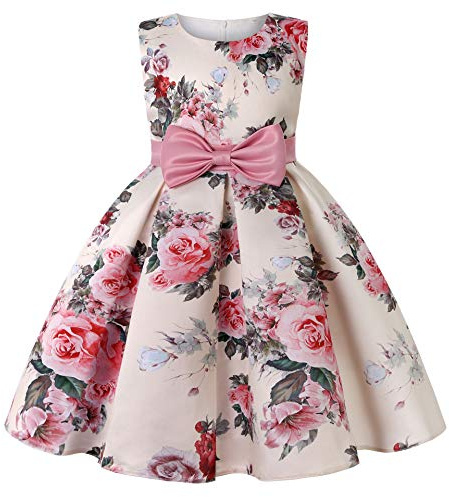 JerrisApparel Vestido Sin Mangas Flores para Niñas Boda Ceremonia Fiesta (120, Rosa)