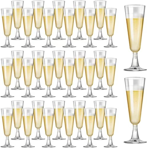 Gikisla 36 Pcs Plastic Champagne Flutes, 150ml Clear Champagne Glasses, Reusable Crystal Wine Cocktail Cups Perfect for Christmas Wedding Toasting Flutes Party