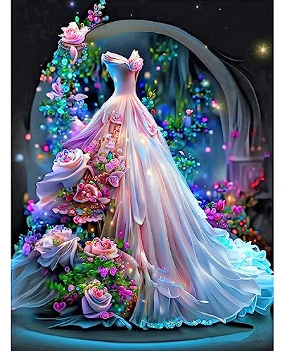 Stalente Diamond Painting Kits for Adults, 5D DIY Diamond Art Kits for Beginners Round Full Drill Diamond Painting for Home Wall Decoration Gift 30x40cm/12×16inch, Wedding Dress