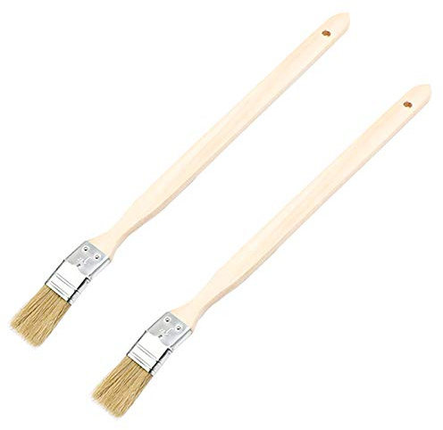 25mm/1 inch Brush Head Width Long Wood Handle Metal Ferrule Bent Paint Brush Radiator Brush Beige 704#(2Pcs)