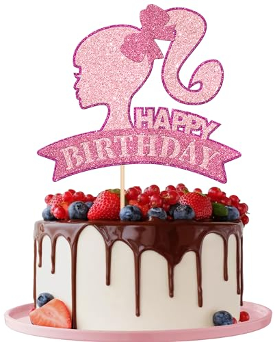 1 Stück Prinzessin Tortendeko Glitzer Happy Birthday Mädchen Cupcake Toppers Princess Kuchen Deko für Baby Dusche Braut Dusche Hochzeit Enaggement Geburtstag Party Torte Dekorationen Rosa
