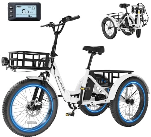 MOONCOOL Electric Trike for Adults, 500W 48V Electric Tricycle for Adults, 20x3.0 Fat Tire 3 Wheel Electric Bike, Folding Aluminum Adult Tricycle with Removable Battery