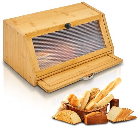 YOUDENOVA Contenitore per pane con tagliere, in bambù, per pane, sale e pepe, 39 x 25 x 20 (LxWxH) cm, colore naturale