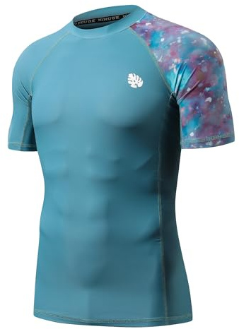 HUGE SPORTS Rashguard da uomo a maniche corte, T-shirt da bagno, per surf, nuoto, immersioni e spiaggia, S