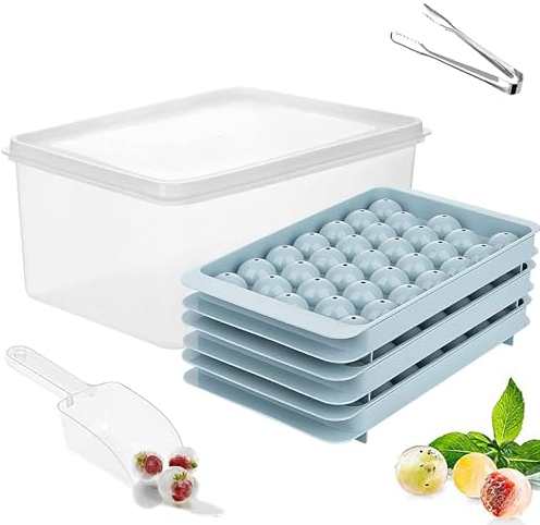 Roysmart Eiswürfelformen, Eiswürfelform mit Behälter und Schaufel, Runde Eiswürfelform mit Deckel, 1 in x 99 Stück Ice Cube Tray Eiswürfelbehälter für Mini Kühlschrank für Bier, Kaffee, Saft
