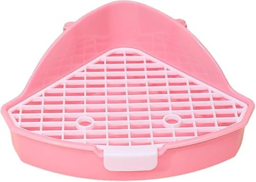 Taicols Lapin Toilettes Animaux de Compagnie Lapin Bac,pour avec Grille Pot Triangle Entraîneur de Pot en Cage (Rose)