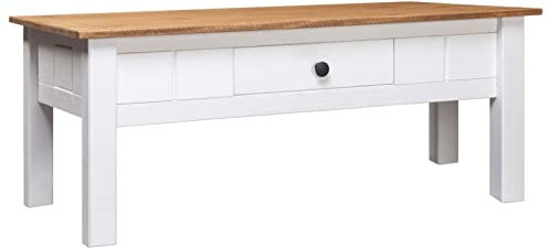 Homgoday Couchtisch Weiß 100 x 60 x 45 cm Kiefer massiv Panama Range, moderner Wohnzimmertisch, Couchtisch, für Büro und Schlafzimmer