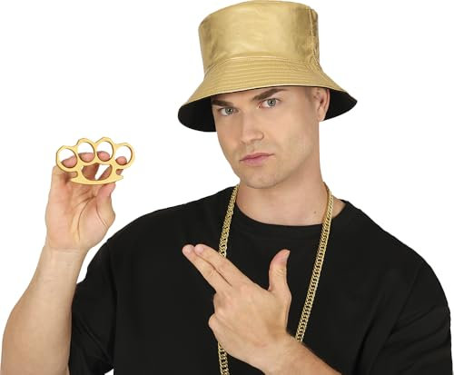 FIESTAS GUIRCA | Goldener Schlagring Spielzeug - Kostümzubehör für 80er Jahre und Rap Partys - Ideal für Halloween, Karneval und Feiern - Unisex für Erwachsene - Gold