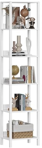 VASIHO Bücherregal, Regal mit 6 Ebenen, Standregal, Büroregal, freistehend, Dekoregal, zur Präsentation, modern, für Wohnzimmer, Schlafzimmer, Weiß SSJ003W