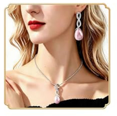 Dishowme Set de joyas con collar y pendientes de cristal de ópalo, colección de lágrimas sintéticas con ojo de gato, collar de piedras preciosas para mujer, Einheitsgröße, Gema Acero aleado, No es una