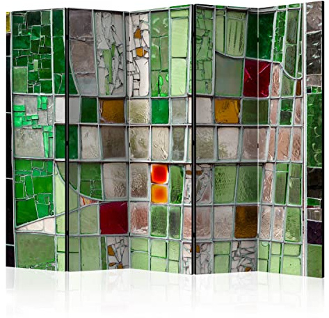 murando - Paravent intérieur unilatéral 225x172 cm - Séparateur de pièce en Bois Naturel avec Toile imprimée d'un côté, pour Chambre à Coucher - Mosaïque de Verre colorée f-B-0088-z-c