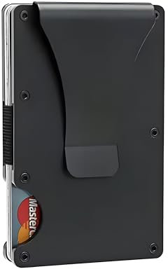 AtEaze Minimalistische Geldbörse Herren mit RFID Schutz – Slim Wallet Kartenhalter mit Geldklammer – Dünn, Kompakt & Sicher Designs | Kartenetui aus Aluminium (Schwarz)