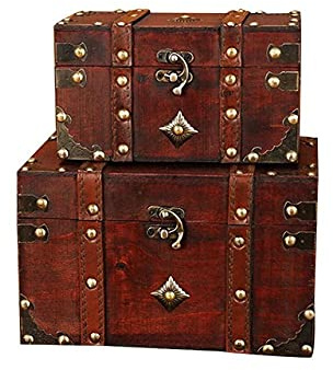 Trendy Boy Vintage Treasure Lock Storage Box – Handmade Wooden Decorative Chest, Perfect Keepsake Box for Home Décor, Jewelry, Trinkets and Gift Storage (301-RED)