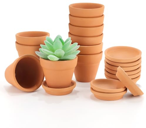Qivra 10 Piezas Mini macetas de Barro de Terracota con Bandeja 5.5x5cm, Macetas Pequeñas de Terracota, Macetas Suculentas, Mini Maceta para decoración