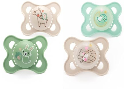 MAM Original Dummies, 0-6M, 4 Pack, 2X Day and 2X Night, Grey/Linen
