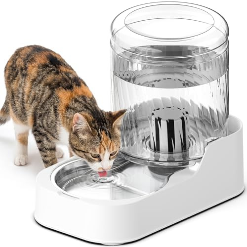 JUNSPOW Automatic Cat Water Dispenser with Stainless Steel Bowl, Dog Water Bowl Dispenser Adjustable Water Dispensing, Auto Pet Waterer for Cats and Dogs