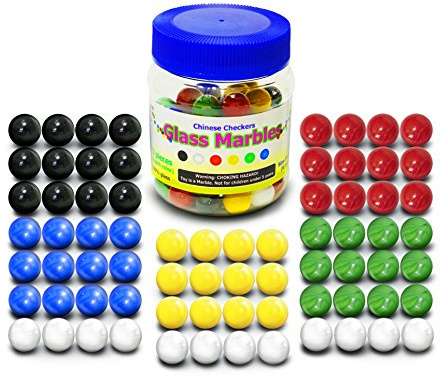 TOGETIC Super Value Depot Chinese Checkers Glass Marbles. Set of 72, 12 Each Color. Size 9/16” (14mm), with Practical Container.