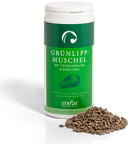 STRÖH Grünlippmuschel Pellets Pferd (1kg) • Mit Teufelskralle & Kräuter für Pferde • Unterstützung für Bänder, Sehnen & Gelenke