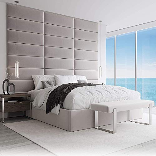 VANT Gepolsterte Kopfteile - Accent Wall Panels - Pack von 4 - Einfach Passen - König und Zwilling Bett Größen (Plüsch Samt Platin Grau, 91cm BREITE)