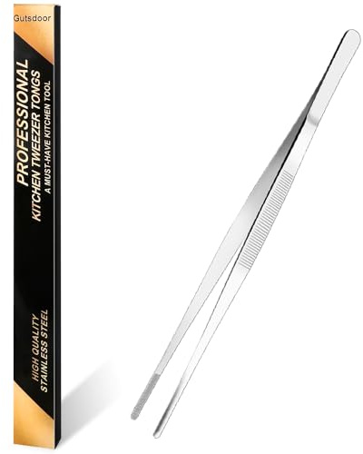 Gutsdoor Kitchen Tweezers Stainless Steel Tongs with Precision Serrated Tips for Cooking and Medical (12 Inch Straight)