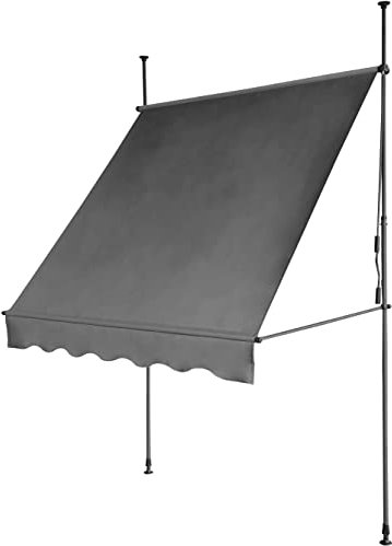 Evre Grey Awning for Patios - UV Coated and Water Resistant Canopy Outdoor, Garden Awnings with Crank Handle - Clamped Design with Aluminium Poles and Fabric Canopy, No-Drill Assembly Required 3x1.5m