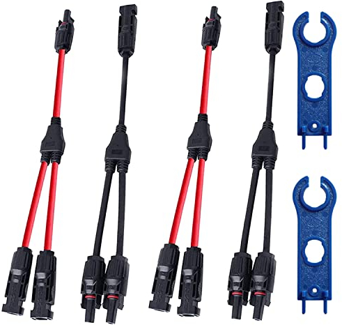 GTIWUNG 2 Paar Solarkabel Y-Verteiler Solarpanel-Kabel MMF+FFM für Parallel-Photovoltaik-Anschluss, Solarpanel Stecker,Solarpanel Kabelstecker,Photovoltaik Steckverbinder, 2 Rot + 2 Schwarz