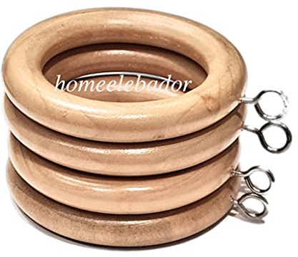 Anillos de cortina de madera de 45 mm con ojal de rosca de madera natural, anillos de cortina para colgar con ojales deslizantes para postes, paquete de 12 unidades.