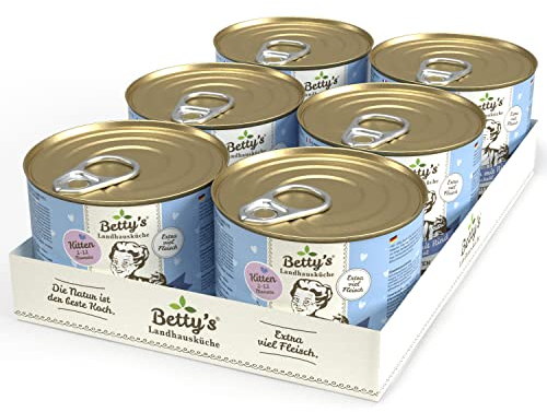 Betty's Kitten Landhausküche Nassfutter Katze Huhn & Rind, 12 x 200 g, schonend gegart, hohe Bioverfügbarkeit, für alle Katzenrassen geeignet