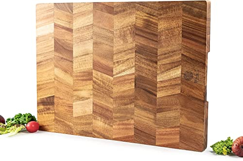 Acacia Wooden Chopping Board 36x24x2.5cm, Wood Kitchen Cutting Board with Special End-Grain,Professional Grade Large Wooden Cutting Board