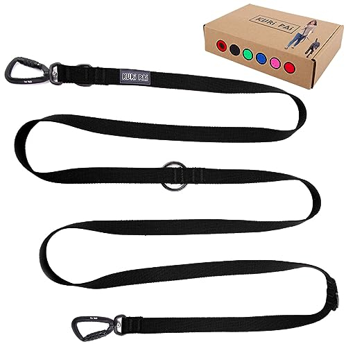 KURI PAI® Sichere Hundeleine 3m für große Hunde | Verstellbare Hundeleine mit Sicherheitskarabiner | Schwarz
