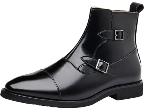 Jamron Uomo Elegante Stivaletti a Punta Stivali con Fibbia Cerniera Pelle Sintetica Stivali da Sera Nero SN0711146 EU42